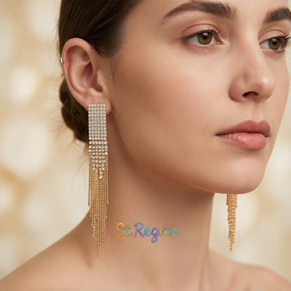 Cubic Zirconia and 18K Gold-Plated Pavé Tassel Drop Earrings, gold drop earrings for women, botanical inspired, styled look