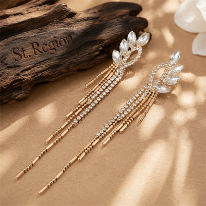 Crystal and Cubic Zirconia Bar Tassel Drop Earrings, drop earrings for women, dainty minimalist design, front view