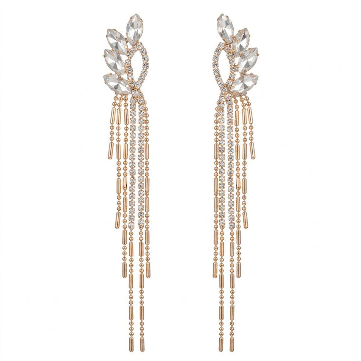 Crystal and Cubic Zirconia Bar Tassel Drop Earrings, drop earrings for women, dainty minimalist design, side view