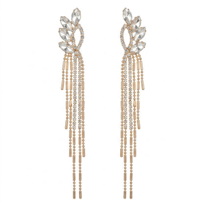 Crystal and Cubic Zirconia Bar Tassel Drop Earrings, drop earrings for women, dainty minimalist design, side view