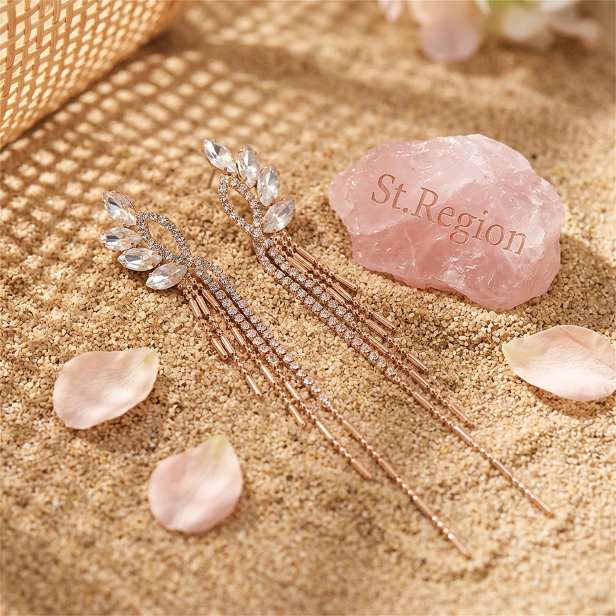 Crystal and Cubic Zirconia Bar Tassel Drop Earrings, drop earrings for women, dainty minimalist design, detail close-up
