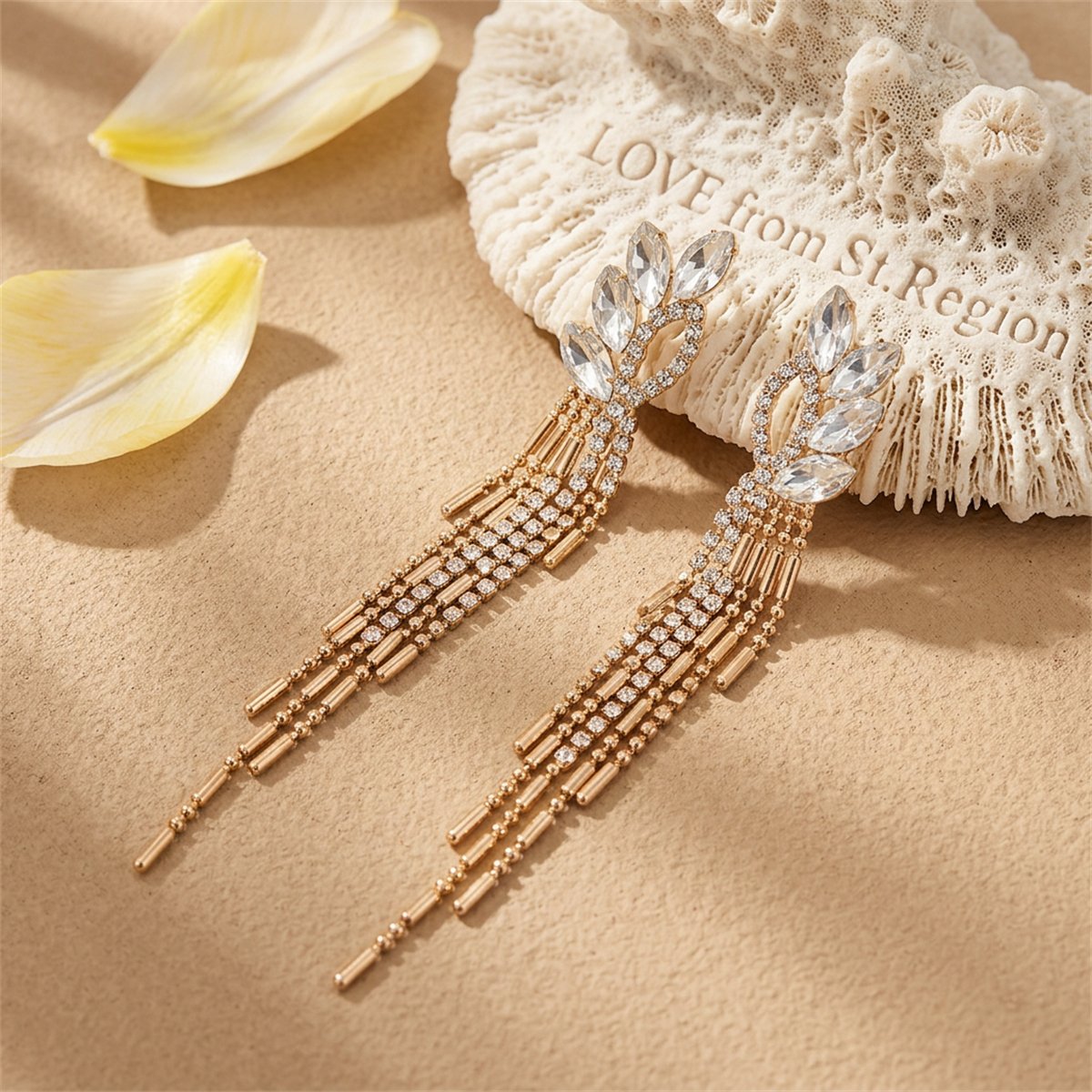 Crystal and Cubic Zirconia Bar Tassel Drop Earrings, drop earrings for women, dainty minimalist design, lifestyle look