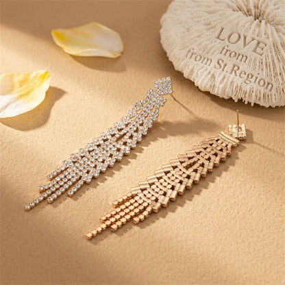 Cubic Zirconia and 18K Gold-Plated Tassel Pavé Drop Earrings, gold drop earrings for women, lifestyle look