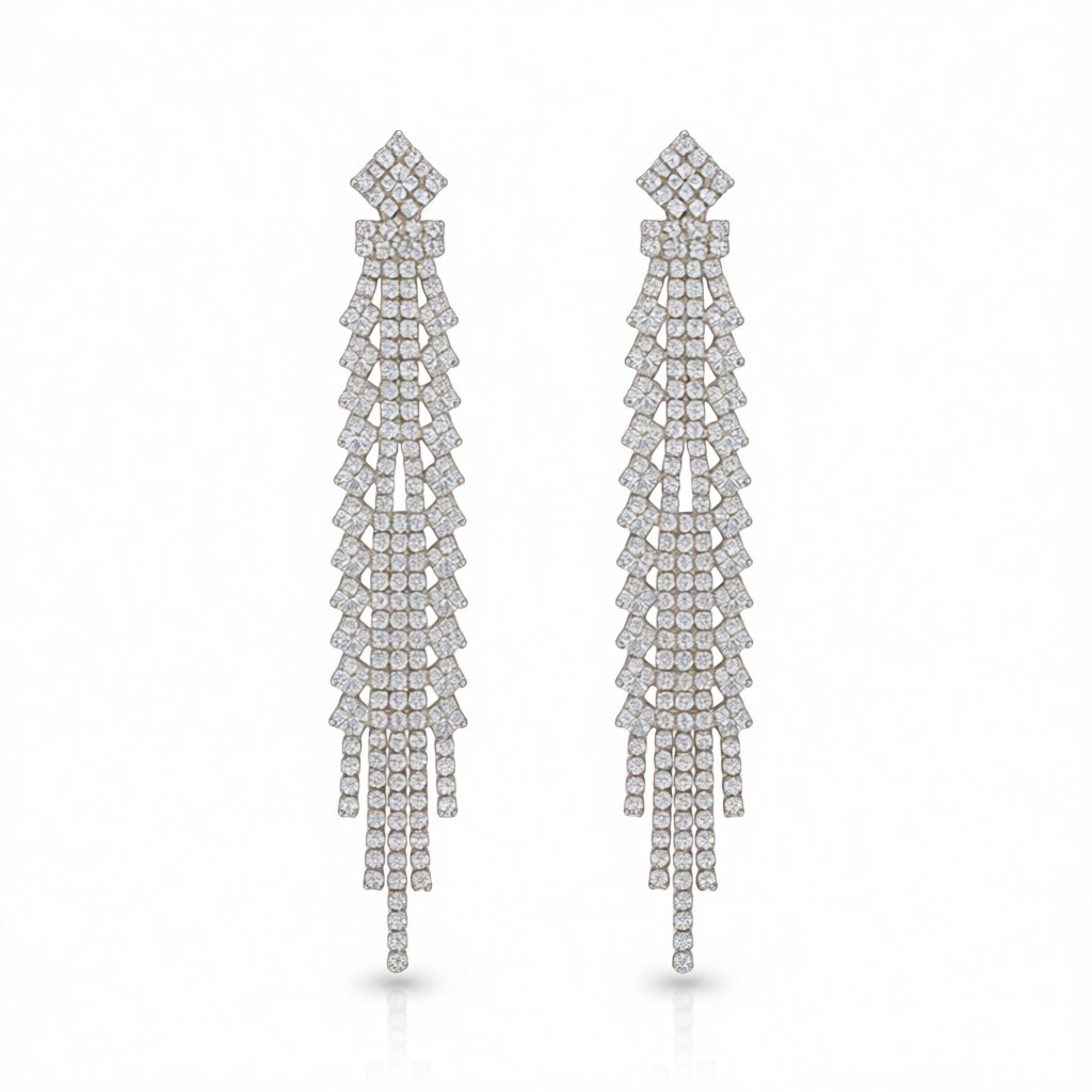 Cubic Zirconia and 18K Gold-Plated Tassel Pavé Drop Earrings, gold drop earrings for women, botanical inspired, side view