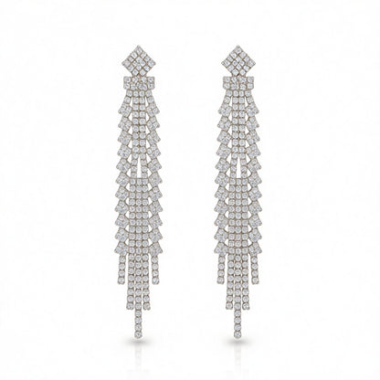 Cubic Zirconia and 18K Gold-Plated Tassel Pavé Drop Earrings, gold drop earrings for women, botanical inspired, side view