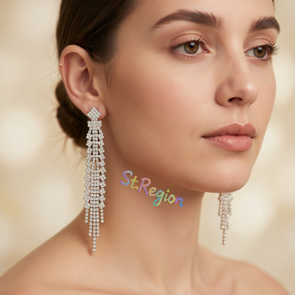 Cubic Zirconia and 18K Gold-Plated Tassel Pavé Drop Earrings, gold drop earrings for women, botanical inspired, styled look