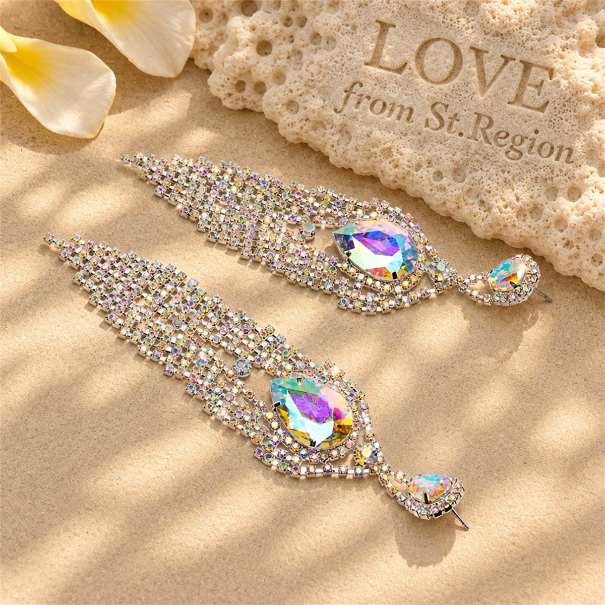 Cubic Zirconia and Crystal Pear Tassel Drop Earrings, drop earrings for women, elegant gift for her, lifestyle look