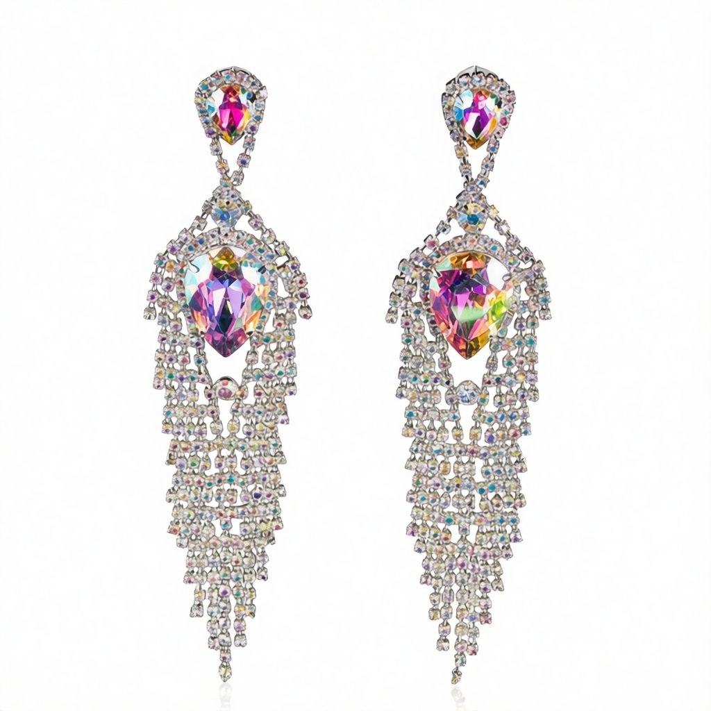 Cubic Zirconia and Crystal Pear Tassel Drop Earrings, drop earrings for women, elegant gift for her, side view