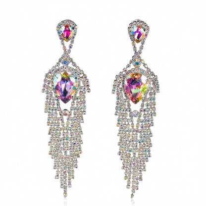 Cubic Zirconia and Crystal Pear Tassel Drop Earrings, drop earrings for women, elegant gift for her, side view