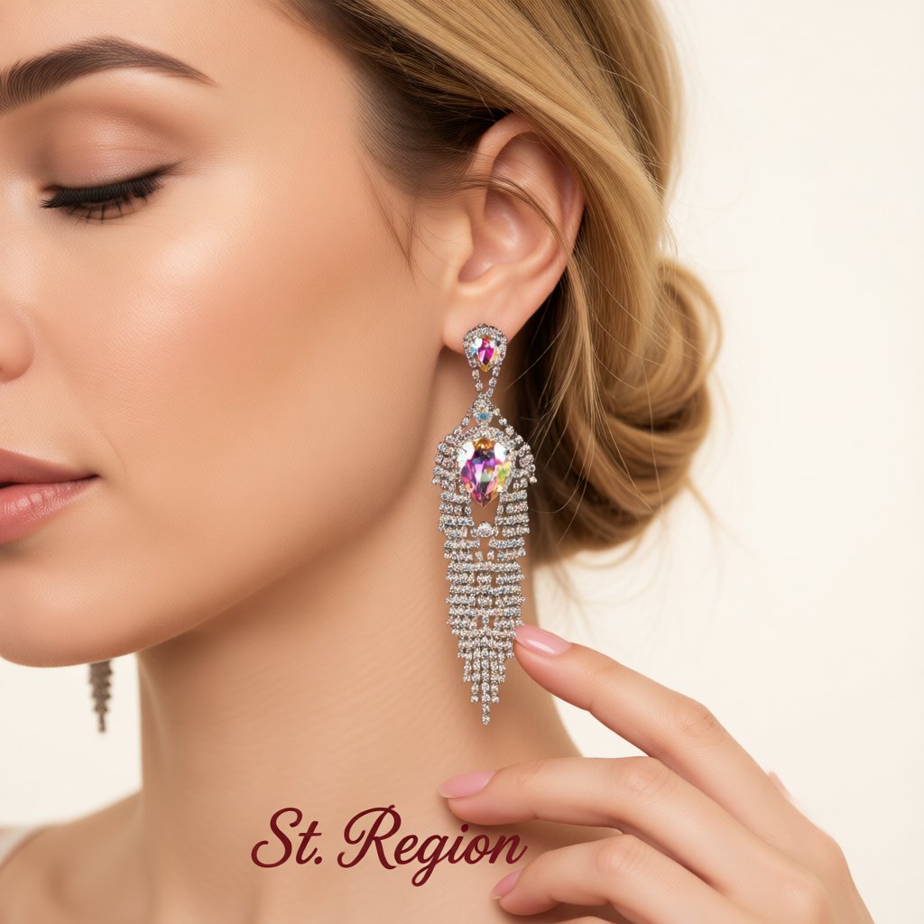 Cubic Zirconia and Crystal Pear Tassel Drop Earrings, drop earrings for women, elegant gift for her, styled look