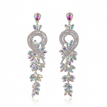Cubic Zirconia and Crystal Swirl Botany Drop Earrings, drop earrings for women, botanical inspired, side view