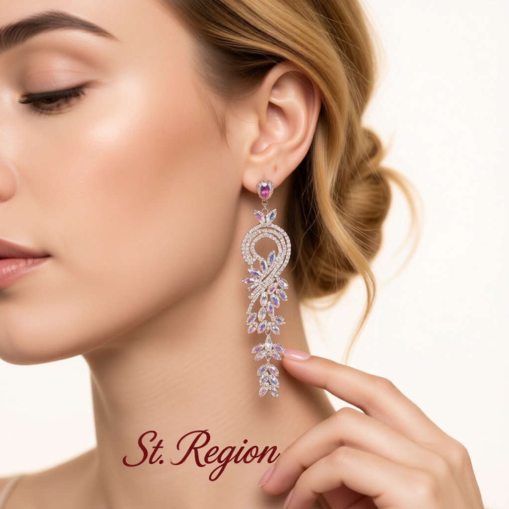 Cubic Zirconia and Crystal Swirl Botany Drop Earrings, drop earrings for women, botanical inspired, styled look