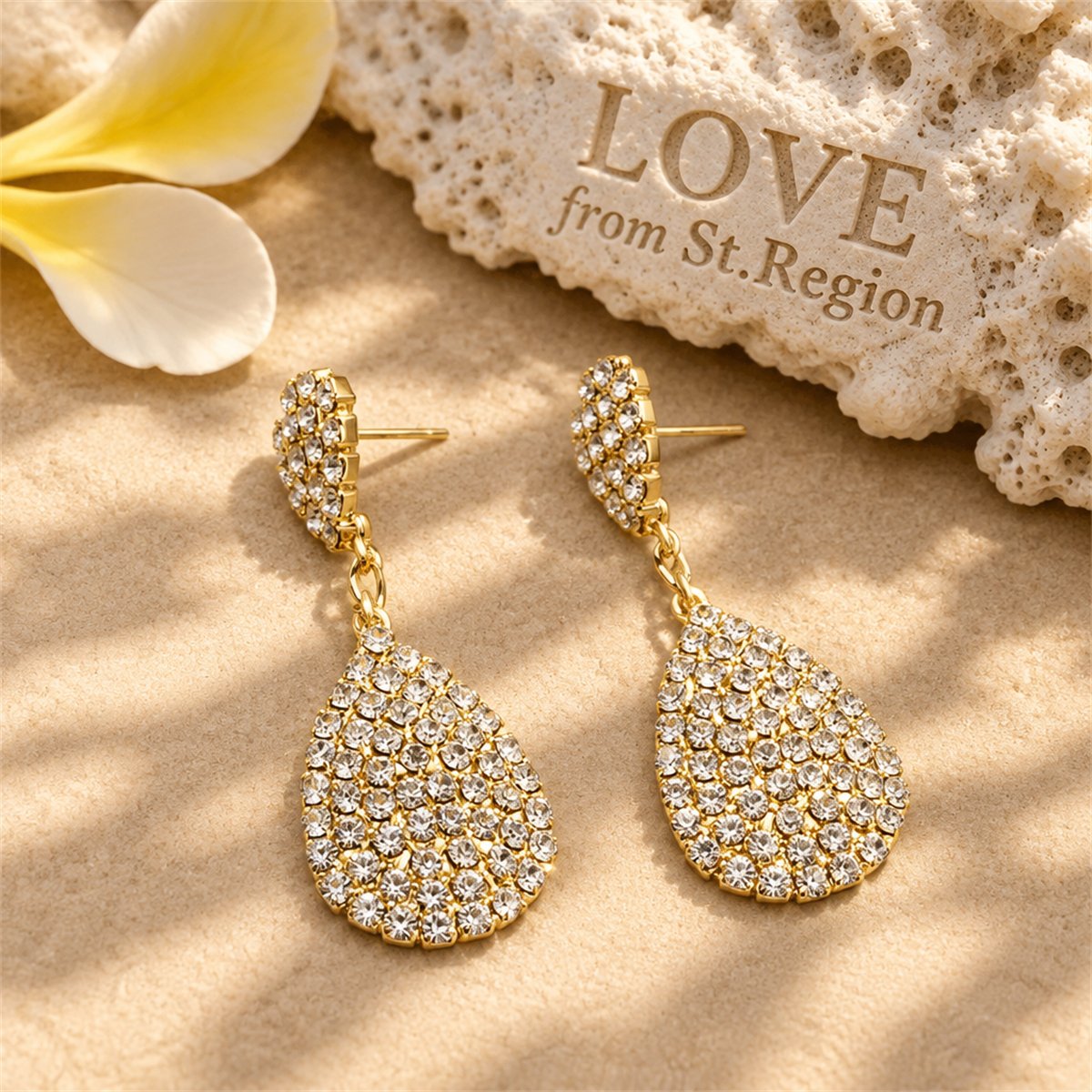 Cubic Zirconia and 18K Gold-Plated Pavé Drop Earrings, gold drop earrings for women, elegant gift for her, lifestyle look