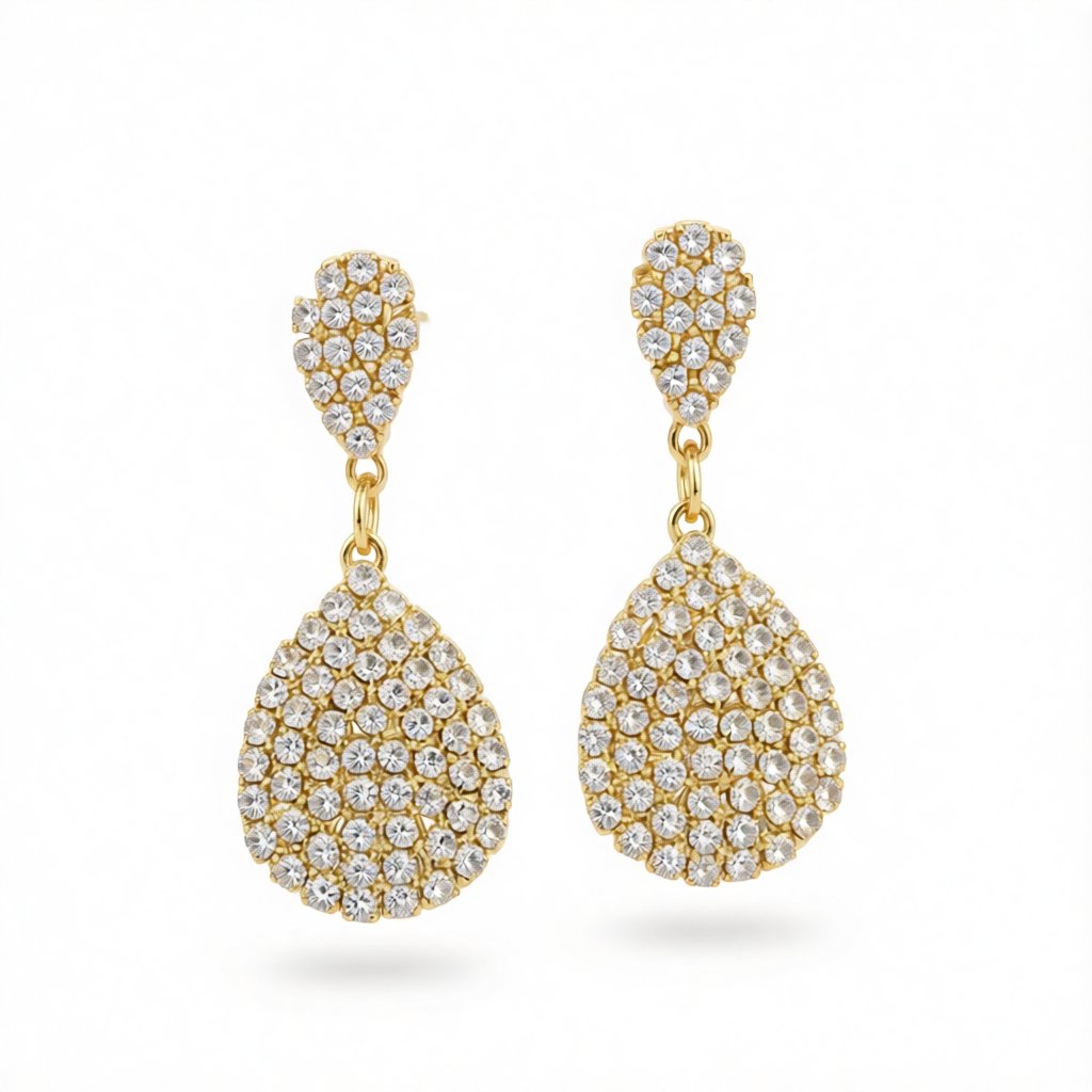 Cubic Zirconia and 18K Gold-Plated Pavé Drop Earrings, gold drop earrings for women, elegant gift for her, side view