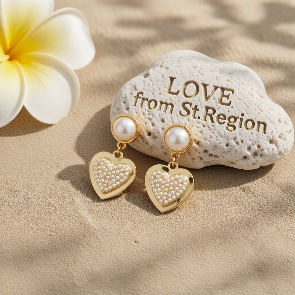 Pearl and 18K Gold-Plated Heart Drop Earrings, gold drop earrings for women, elegant gift for her, lifestyle look