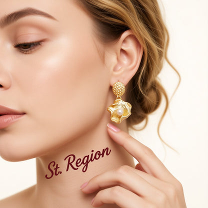 Pearl and 18K Gold-Plated Shell Drop Earrings, gold drop earrings for women, elegant gift for her, styled look
