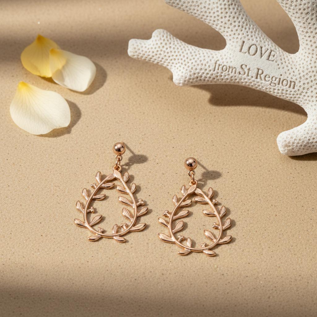18K Gold-Plated Botanical Wreath Drop Earrings, gold drop earrings for women, dainty minimalist design, lifestyle look