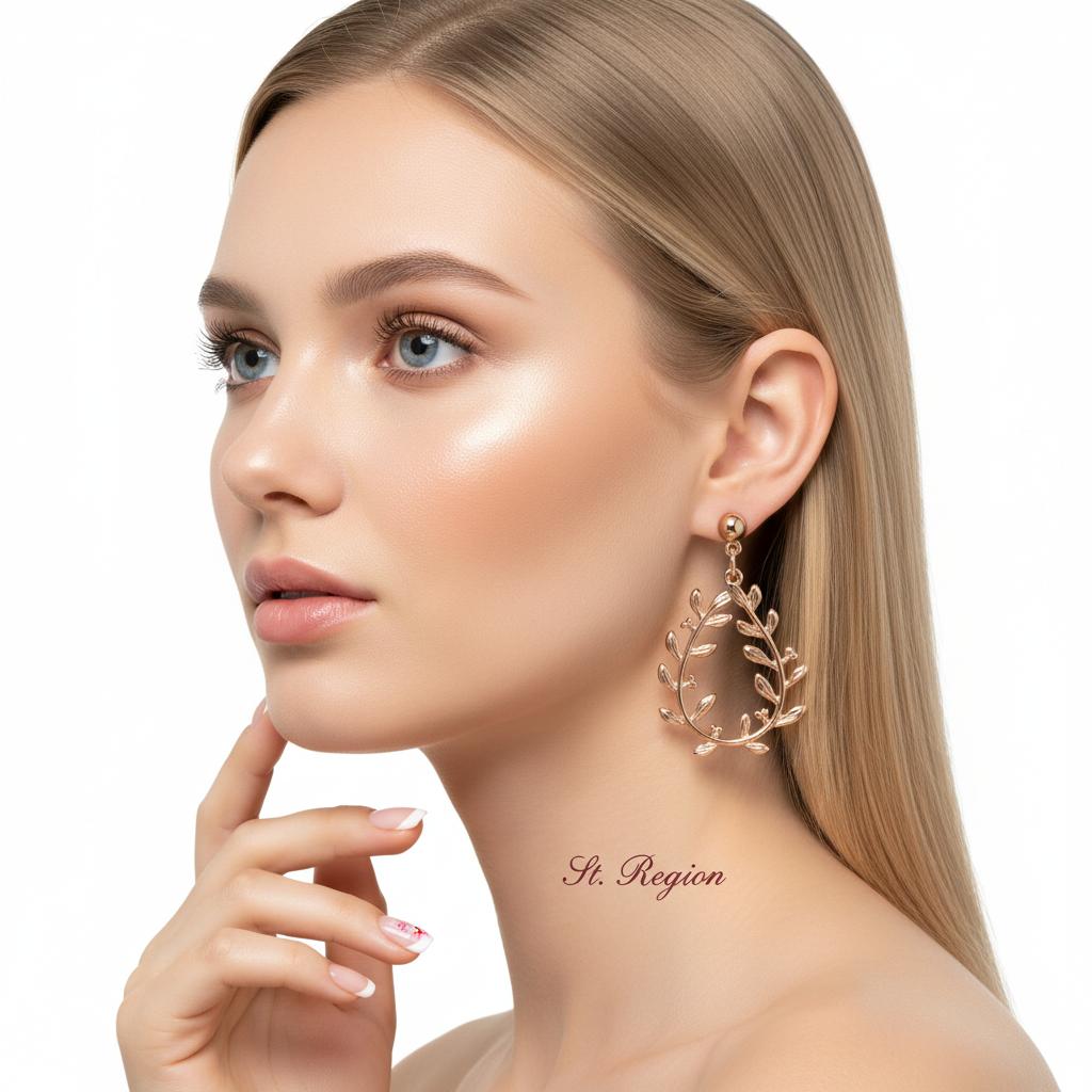 18K Gold-Plated Botanical Wreath Drop Earrings, gold drop earrings for women, dainty minimalist design, styled look