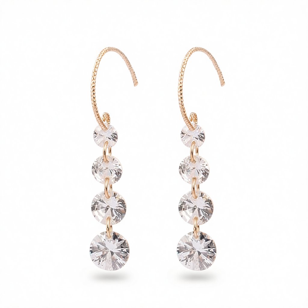 Cubic Zirconia and 18K Gold-Plated Linked Threader Earrings, gold drop earrings for women, botanical inspired, side view
