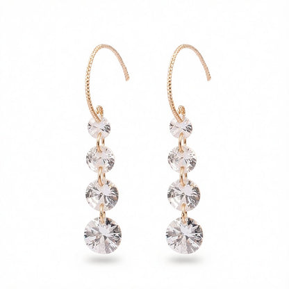 Cubic Zirconia and 18K Gold-Plated Linked Threader Earrings, gold drop earrings for women, botanical inspired, side view