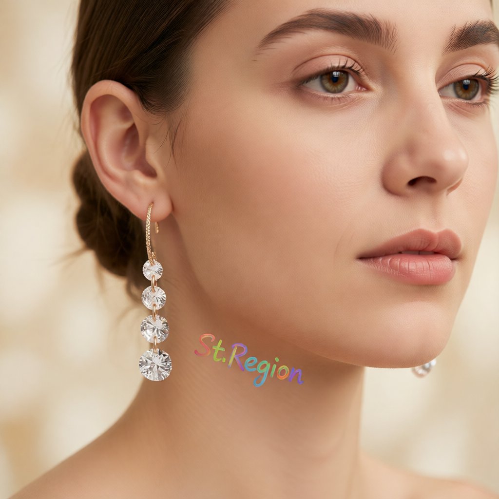 Cubic Zirconia and 18K Gold-Plated Linked Threader Earrings, gold drop earrings for women, botanical inspired, styled look