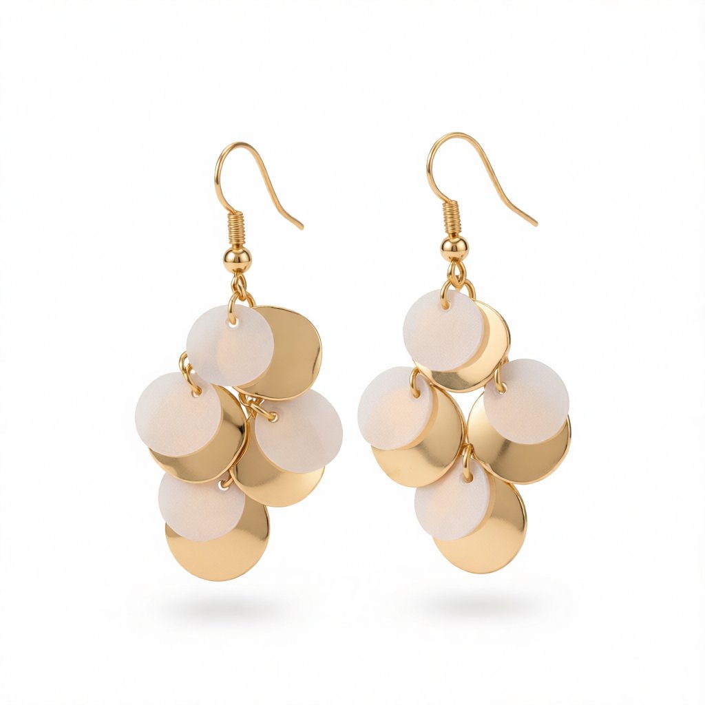 White Sequin and 18K Gold-Plated Drop Earrings, gold drop earrings for women, everyday style, side view