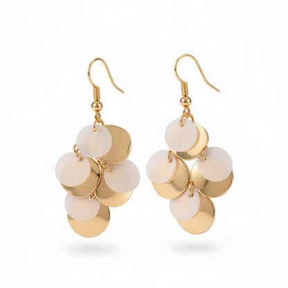 White Sequin and 18K Gold-Plated Drop Earrings, gold drop earrings for women, everyday style, side view