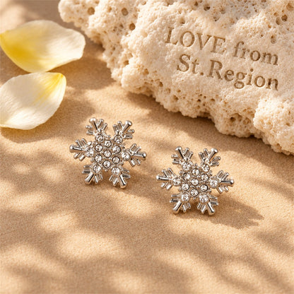 Cubic Zirconia and Silver-Plated Snowflake Stud Earrings, silver stud earrings for women, lifestyle look