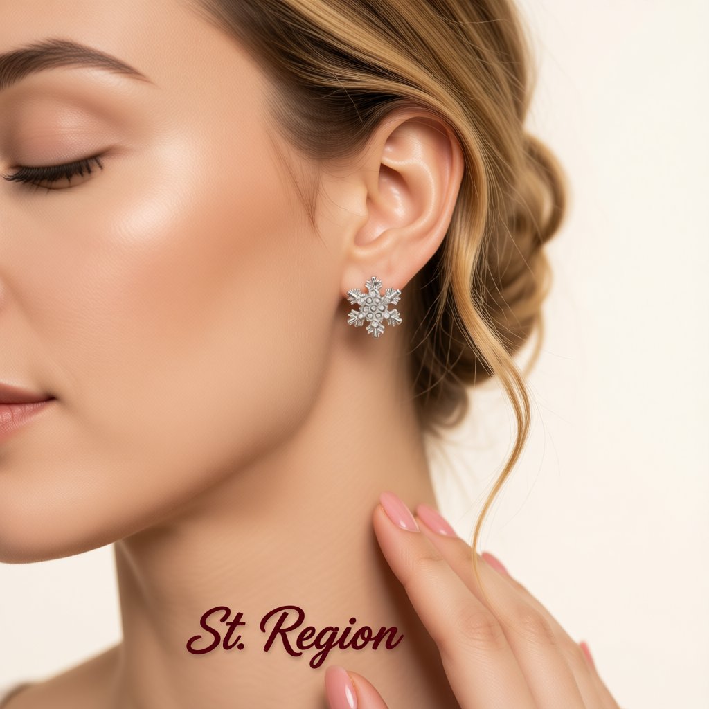 Cubic Zirconia and Silver-Plated Snowflake Stud Earrings, silver stud earrings for women, styled look