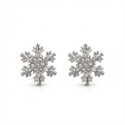 Cubic Zirconia and Silver-Plated Snowflake Stud Earrings, silver stud earrings for women, dainty minimalist design, side view
