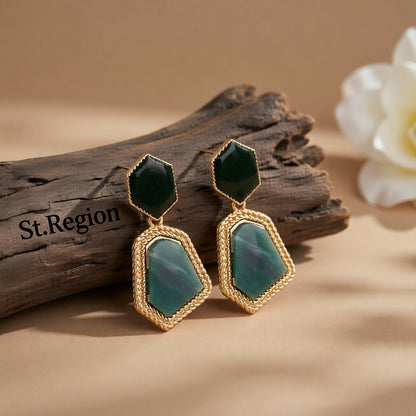 Green Shell & 18K Gold-Plated Polygon Drop Earrings