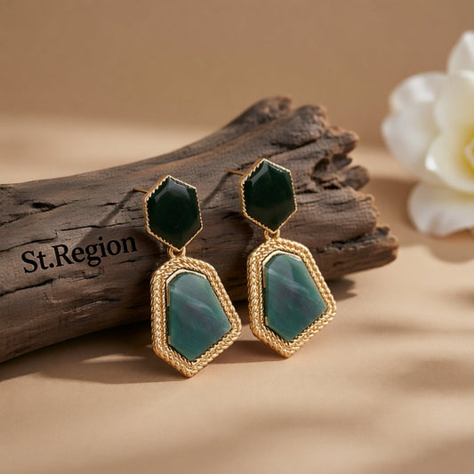 Green Shell & 18K Gold-Plated Polygon Drop Earrings