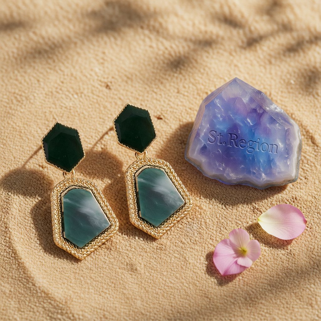 Green Shell & 18K Gold-Plated Polygon Drop Earrings