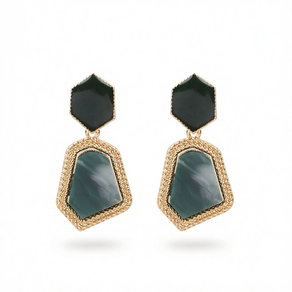 Green Shell & 18K Gold-Plated Polygon Drop Earrings