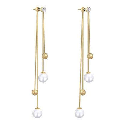 Pearl & Cubic Zirconia 18K Gold-Plated Ball Tassel Drop Earrings