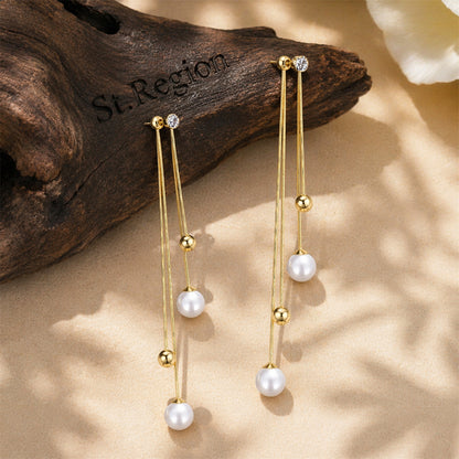 Pearl & Cubic Zirconia 18K Gold-Plated Ball Tassel Drop Earrings