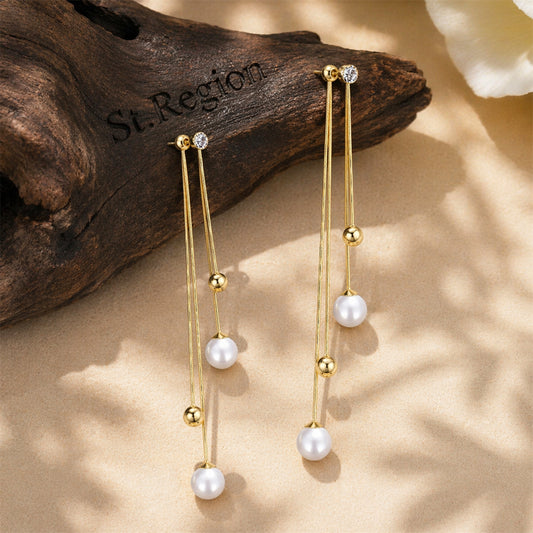 Pearl & Cubic Zirconia 18K Gold-Plated Ball Tassel Drop Earrings