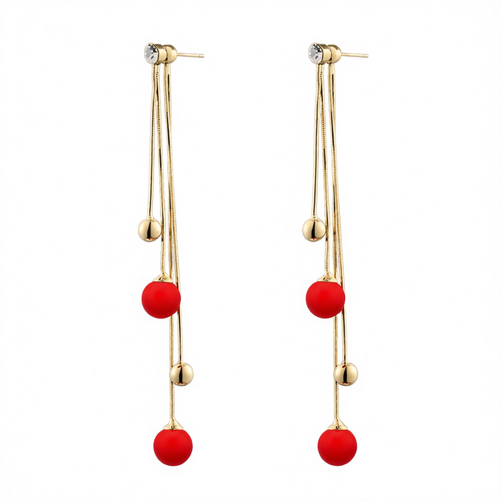 Red Resin & Cubic Zirconia 18K Gold-Plated Ball Tassel Drop Earrings