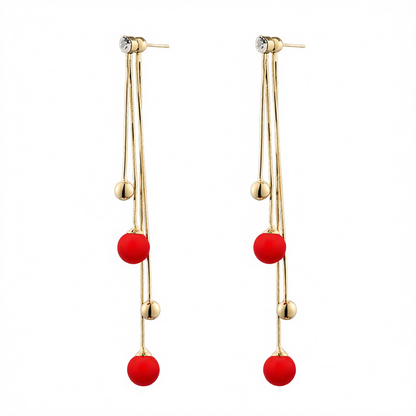 Red Resin & Cubic Zirconia 18K Gold-Plated Ball Tassel Drop Earrings