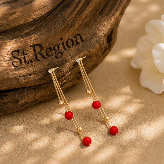 Red Resin & Cubic Zirconia 18K Gold-Plated Ball Tassel Drop Earrings