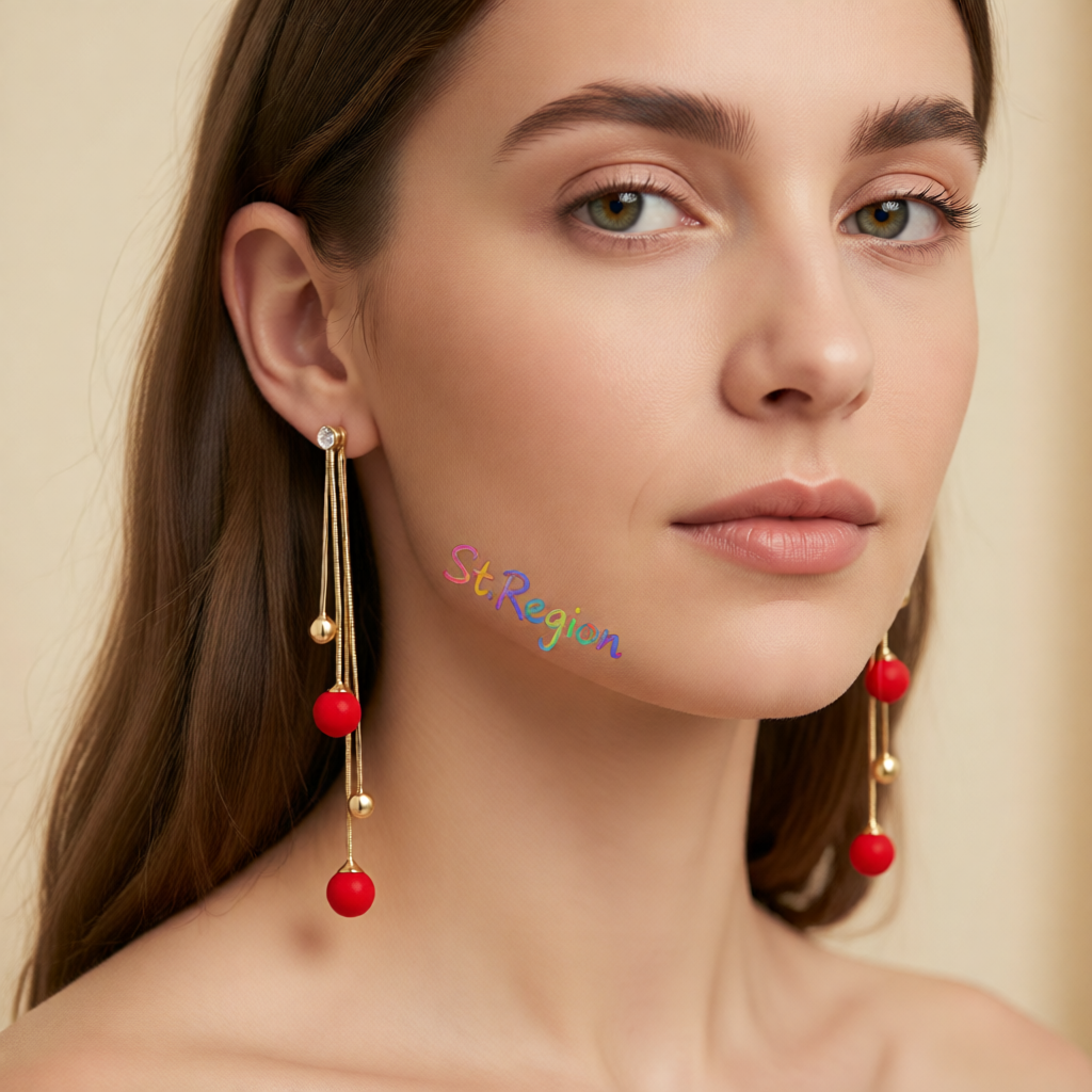 Red Resin & Cubic Zirconia 18K Gold-Plated Ball Tassel Drop Earrings