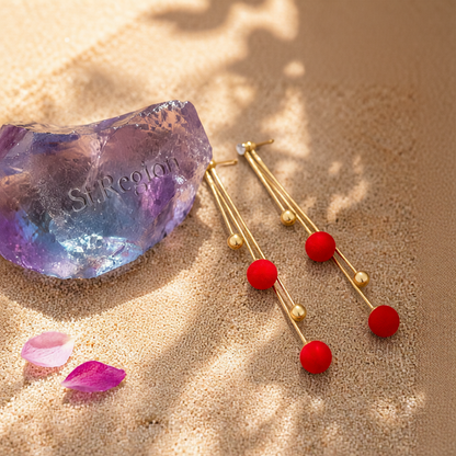 Red Resin & Cubic Zirconia 18K Gold-Plated Ball Tassel Drop Earrings