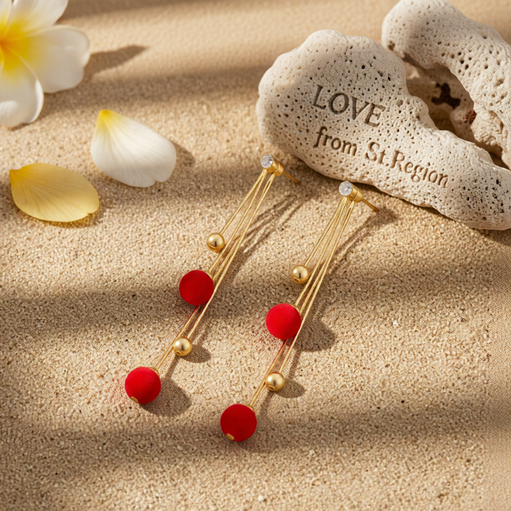 Red Resin & Cubic Zirconia 18K Gold-Plated Ball Tassel Drop Earrings
