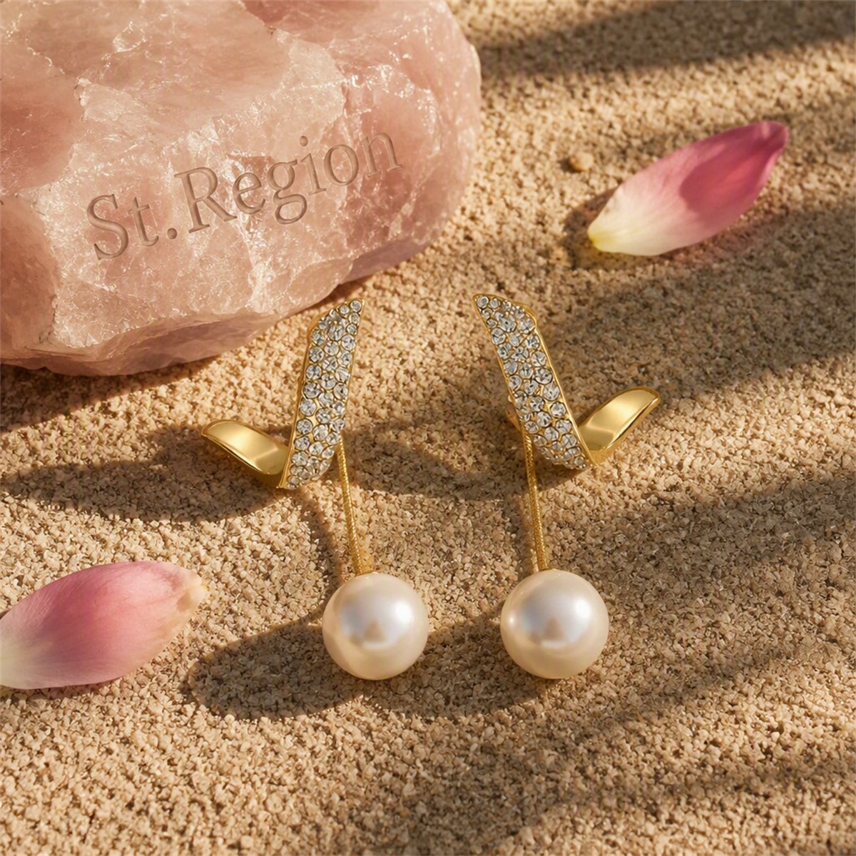 Pearl and Cubic Zirconia 18K Gold-Plated Embellished Wing Ear Jackets, elegant gift for her, detail close-up