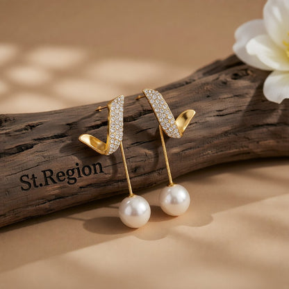 Pearl and Cubic Zirconia 18K Gold-Plated Embellished Wing Ear Jackets, elegant gift for her, front view