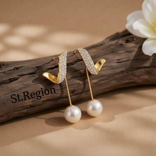 Pearl and Cubic Zirconia 18K Gold-Plated Embellished Wing Ear Jackets, elegant gift for her, front view