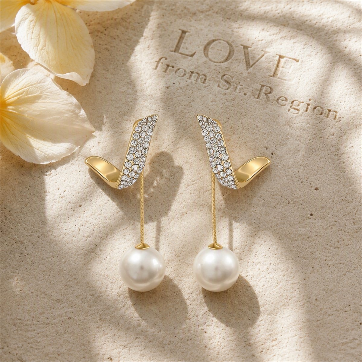 Pearl and Cubic Zirconia 18K Gold-Plated Embellished Wing Ear Jackets, elegant gift for her, lifestyle look