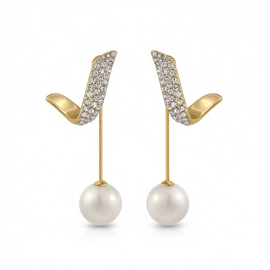 Pearl and Cubic Zirconia 18K Gold-Plated Embellished Wing Ear Jackets, elegant gift for her, side view
