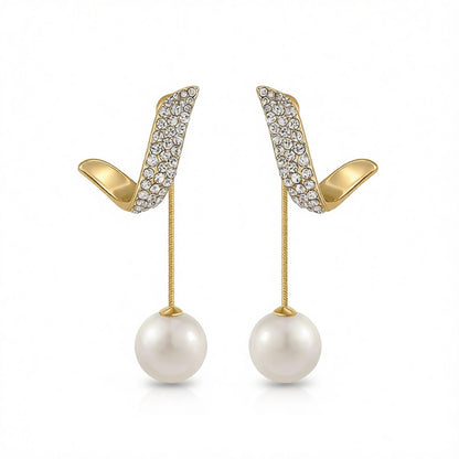 Pearl and Cubic Zirconia 18K Gold-Plated Embellished Wing Ear Jackets, elegant gift for her, side view