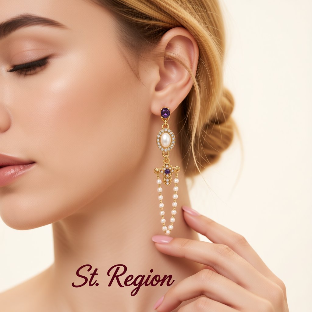 Pearl and Blue Cubic Zirconia 18K Gold-Plated Cross Chain Drop Earrings, gold drop earrings for women, styled look